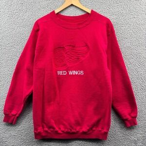 Vintage Detroit Redwings Sweatshirt Mens Size Large Red Embossed Logo